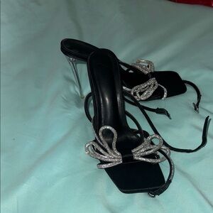 Elegant Black and Silver Lace-Up Heels